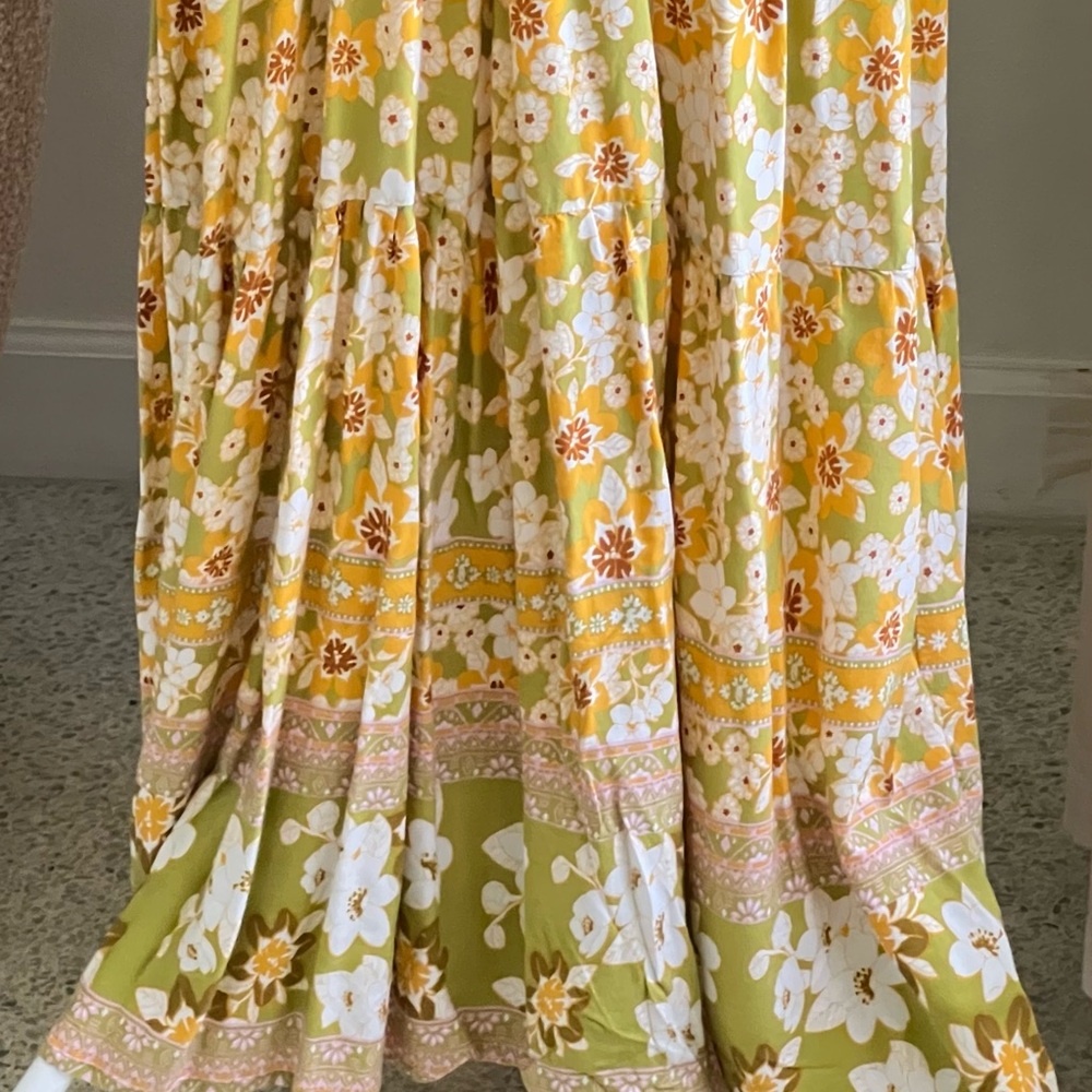 Aakaa Bohemian Floral Yellow Mixed Print Long Flowy Maxi Dress Size Small - Picture 4 of 15